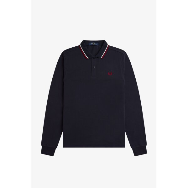 FRED PERRY Langarm-Poloshirt mit Doppelstreifen navy/ snow white/ burnt red