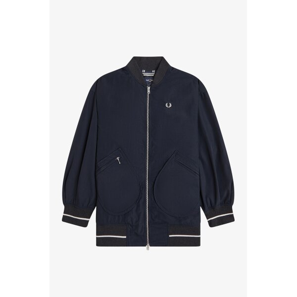 FRED PERRY Girl Longline Tipped Bomber Jacket – Navy