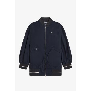 FRED PERRY Girl Longline Tipped Bomber Jacket – Navy