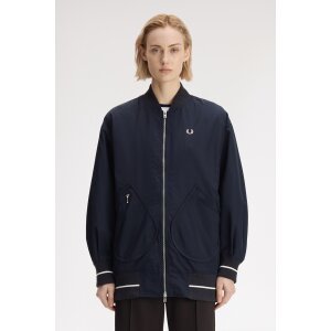 FRED PERRY Girl Longline Tipped Bomber Jacket – Navy