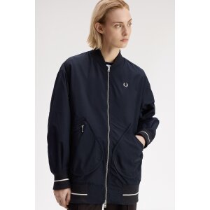 FRED PERRY Girl Longline Tipped Bomber Jacket – Navy