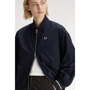 FRED PERRY Girl Longline Tipped Bomber Jacket – Navy