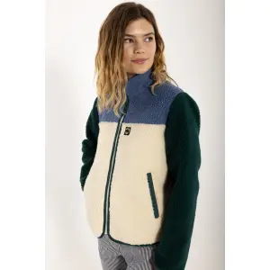 DANEFÆ Danebirk Fleece Zip-Up for Women – Canard / Porcelaine / Light Beige