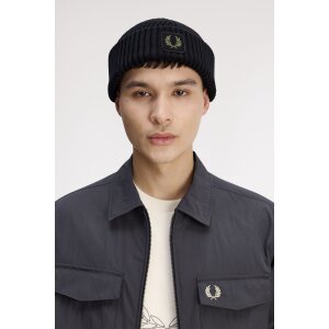 FRED PERRY Cotton Ribbed Beanie black