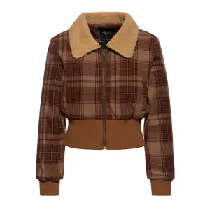QUEEN KEROSIN Damen Cropped Flanelljacke mit Teddykragen...