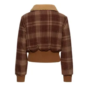 QUEEN KEROSIN Womens Cropped Flannel Jacket with Teddy Collar brown