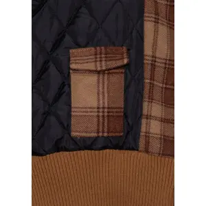 QUEEN KEROSIN Womens Cropped Flannel Jacket with Teddy Collar brown