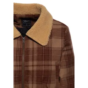 QUEEN KEROSIN Womens Cropped Flannel Jacket with Teddy Collar brown