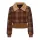 QUEEN KEROSIN Womens Cropped Flannel Jacket with Teddy Collar brown