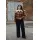 QUEEN KEROSIN Womens Cropped Flannel Jacket with Teddy Collar brown