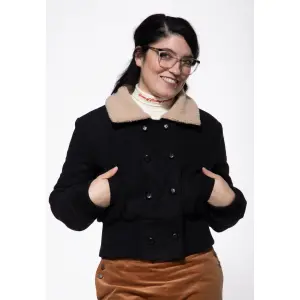 QUEEN KEROSIN Damen Vintage Jacke mit Teddykragen black