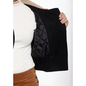 QUEEN KEROSIN Damen Vintage Jacke mit Teddykragen black