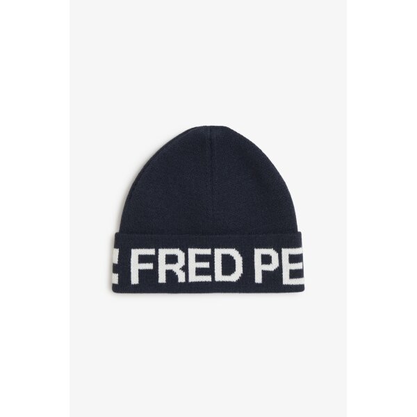 FRED PERRY Branded Beanie Hat – Navy