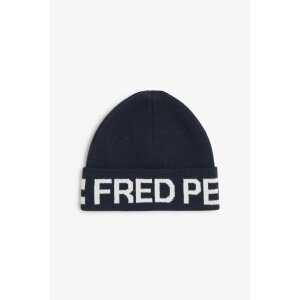 FRED PERRY Branded Beanie Hat – Navy