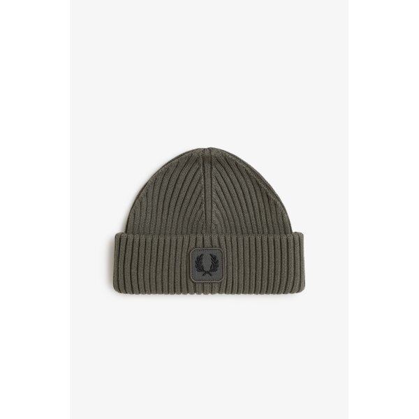 FRED PERRY Cotton Ribbed Beanie field green
